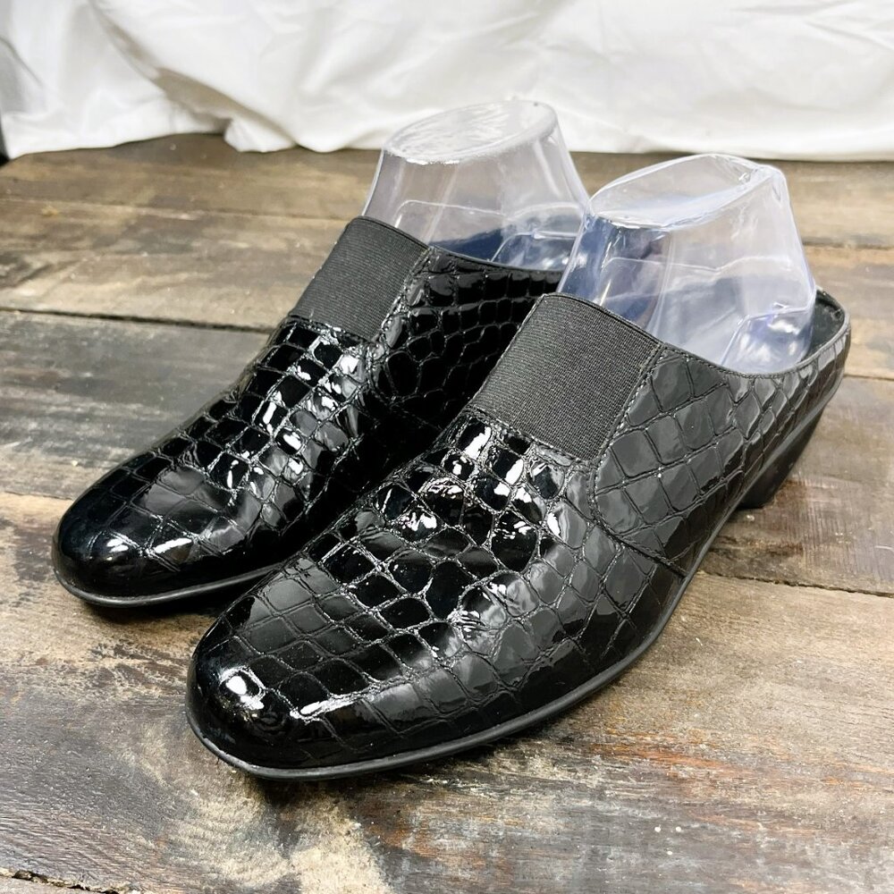 Walking Cradles Classics Women's Black Patent Leather Alligator Slides Size 11M